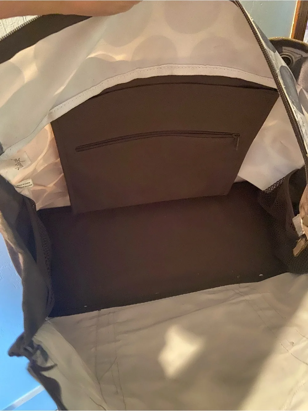 New thirty-one Cream and Taupe Polka Dot Tote with Brown Straps large tote 17x14
